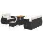 vidaXL Garten-Sofa-Set, 8-teilig, schwarz, Poly Rattan, mit Tisch und Hockern.