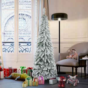 HOMCOM künstlicher Weihnachtsbaum 180cm mit Schnee und Geschenken im Wohnzimmer.
