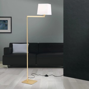 Orion Stehleuchte Carlton mit Textilschirm, Messing matt. Innenleuchte für Wohnzimmer & Büro.