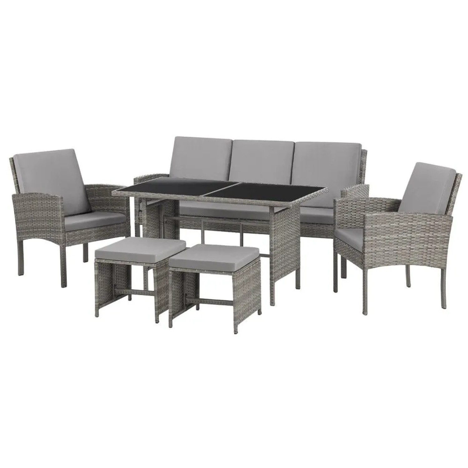 Svita Denver Polyrattan Gartenmöbel Set Essgruppe Lounge Esstisch Grau