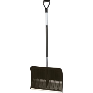Aktionsschneeschieber, 50 cm breit, mit blauem Kunststoffblatt, Alukante, Alustiel und D-Griff.