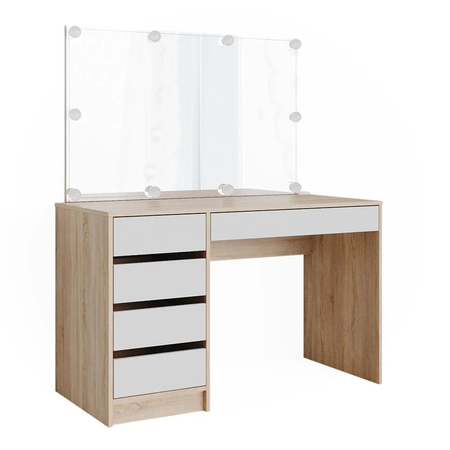 Vicco Schminktisch Sherry Weiß/Sonoma 120 x 145 mit Spiegel und LED-Lichterkette