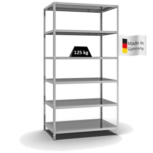 Verzinktes PROREGAL Fachbodenregal mit 6 Ebenen, beidseitig nutzbar, Fachlast 125 kg.