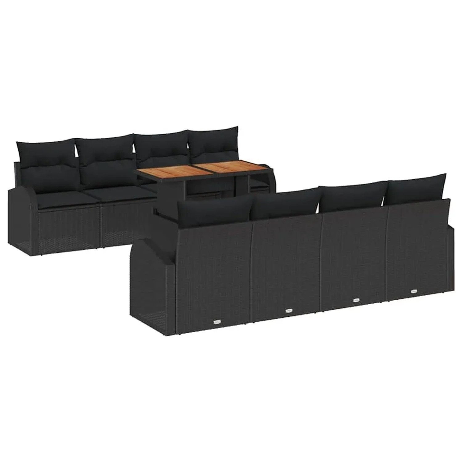 vidaXL Garten-Sofa-Set mit Kissen 7-Tlg Schwarz 3349561