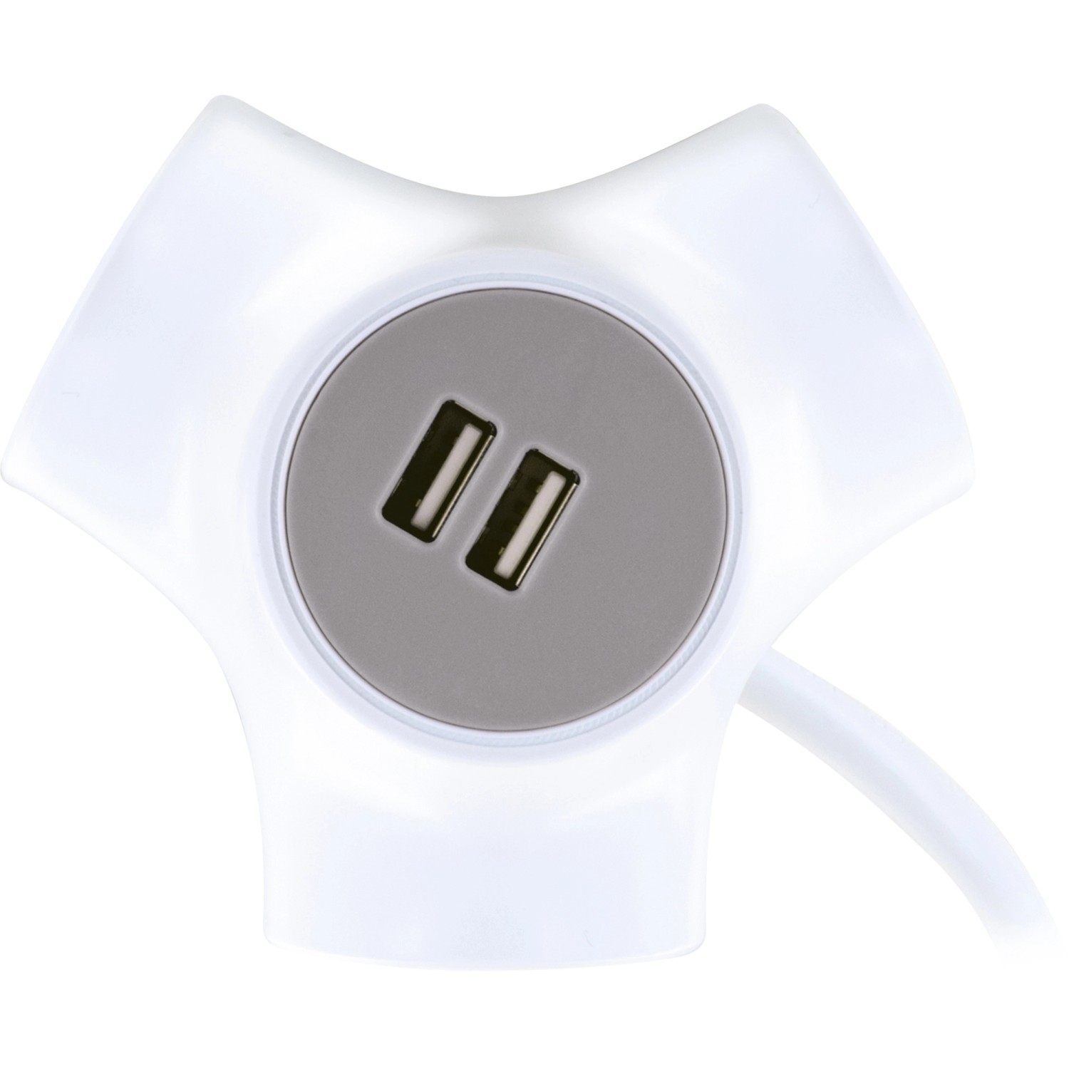 Schwaiger Y-Verteiler mit 3 Schuko-Steckdosen und 2 USB-Anschlüssen, 1,4 m Kabel.