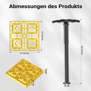 Abmessungen der Wiltec Unterlegplatten für Wohnwagen und Stützplatten mit Griff.