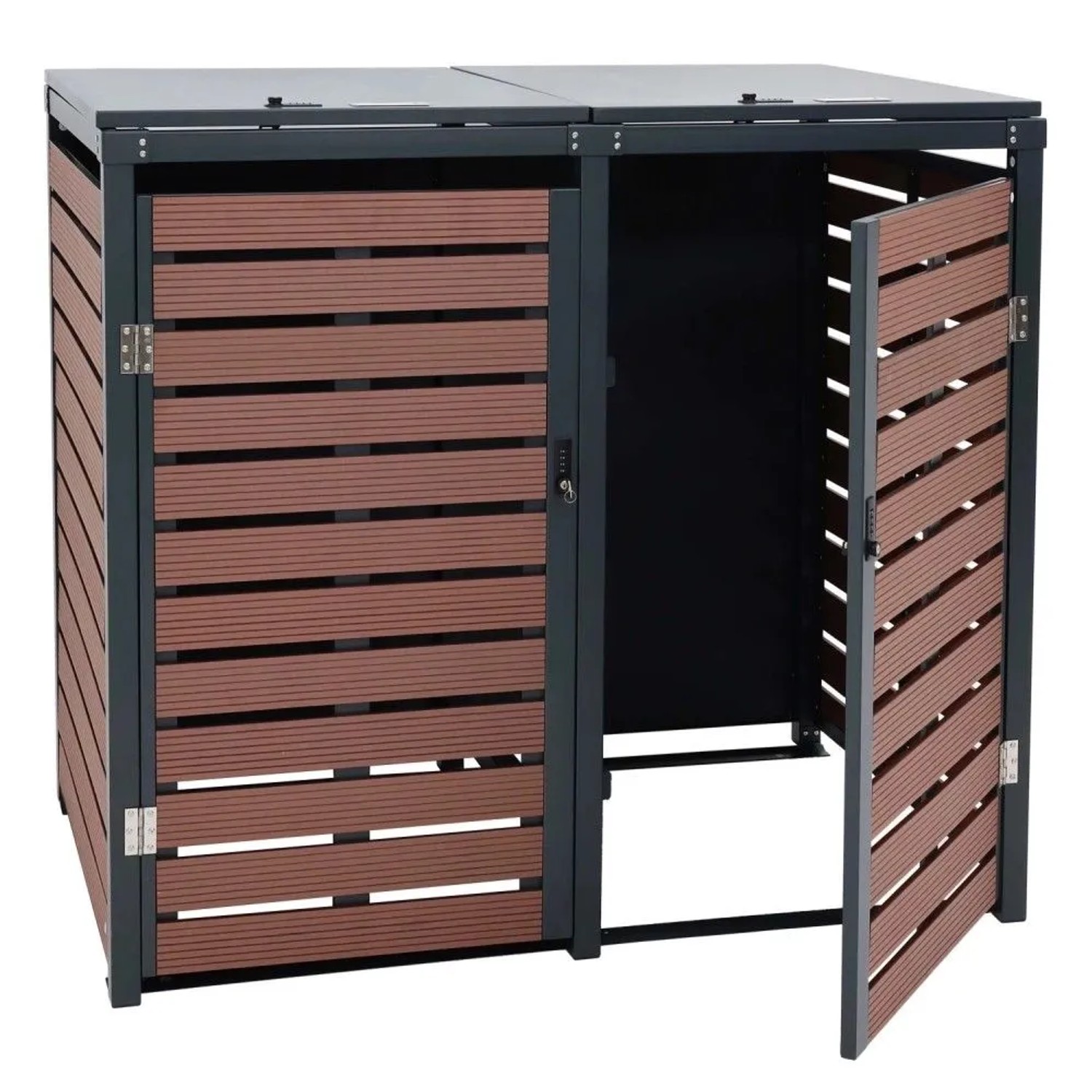 MCW 2er-/4er-Mülltonnenverkleidung K14 Walnuss-Holzoptik 119x140x102cm
