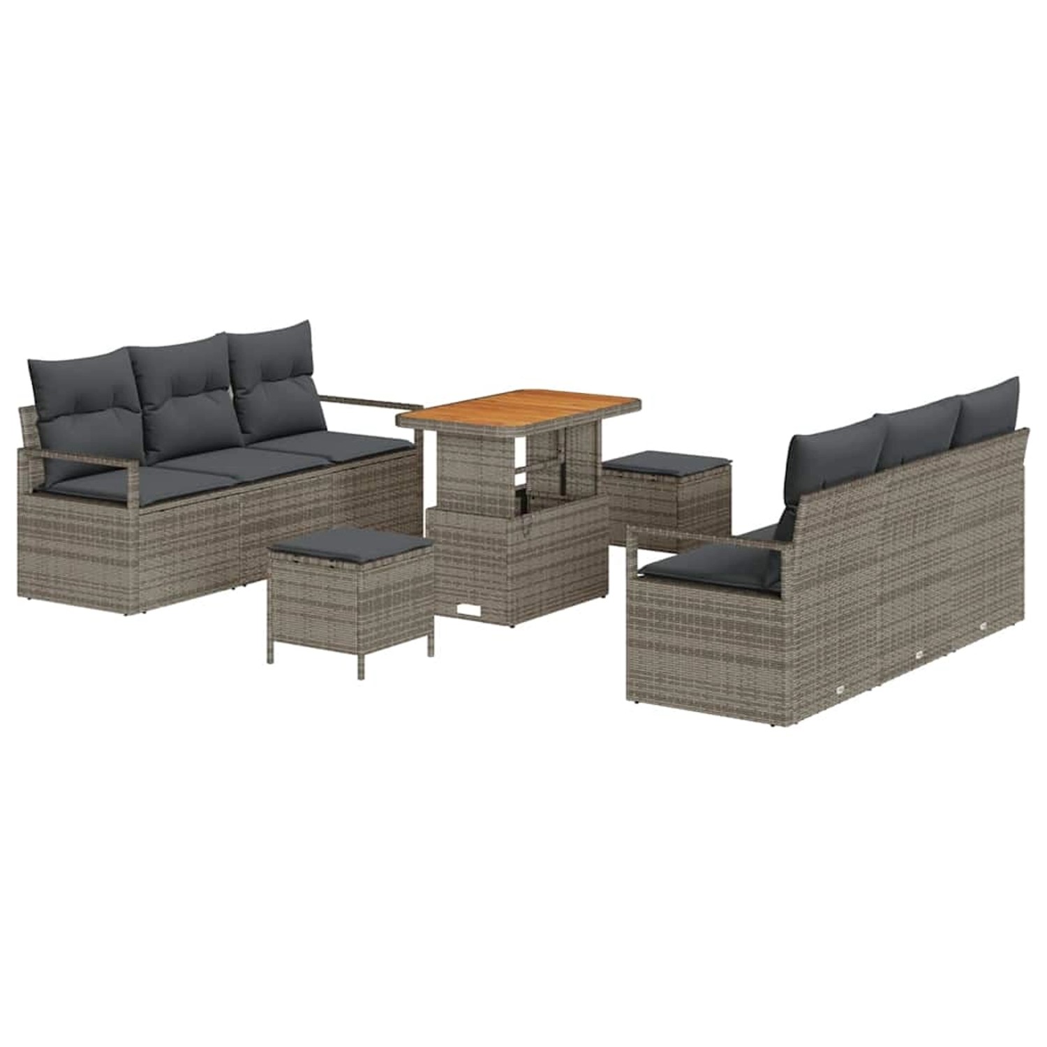 vidaXL Garten-Sofa-Set mit Speicher 9-Tlg Grau Poly Rattan 3364433 günstig online kaufen
