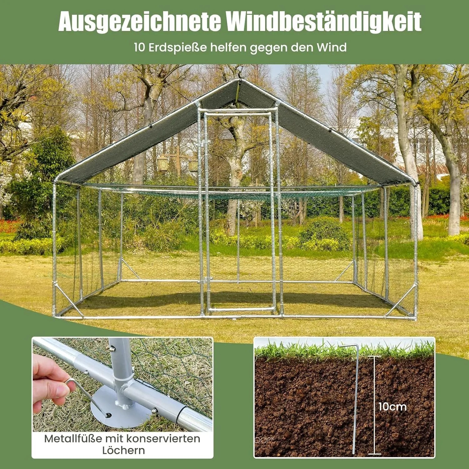 Costway Freilaufgehege Hühnerhaus mit Dach & Tür & Riegel 3 x 6 m_6