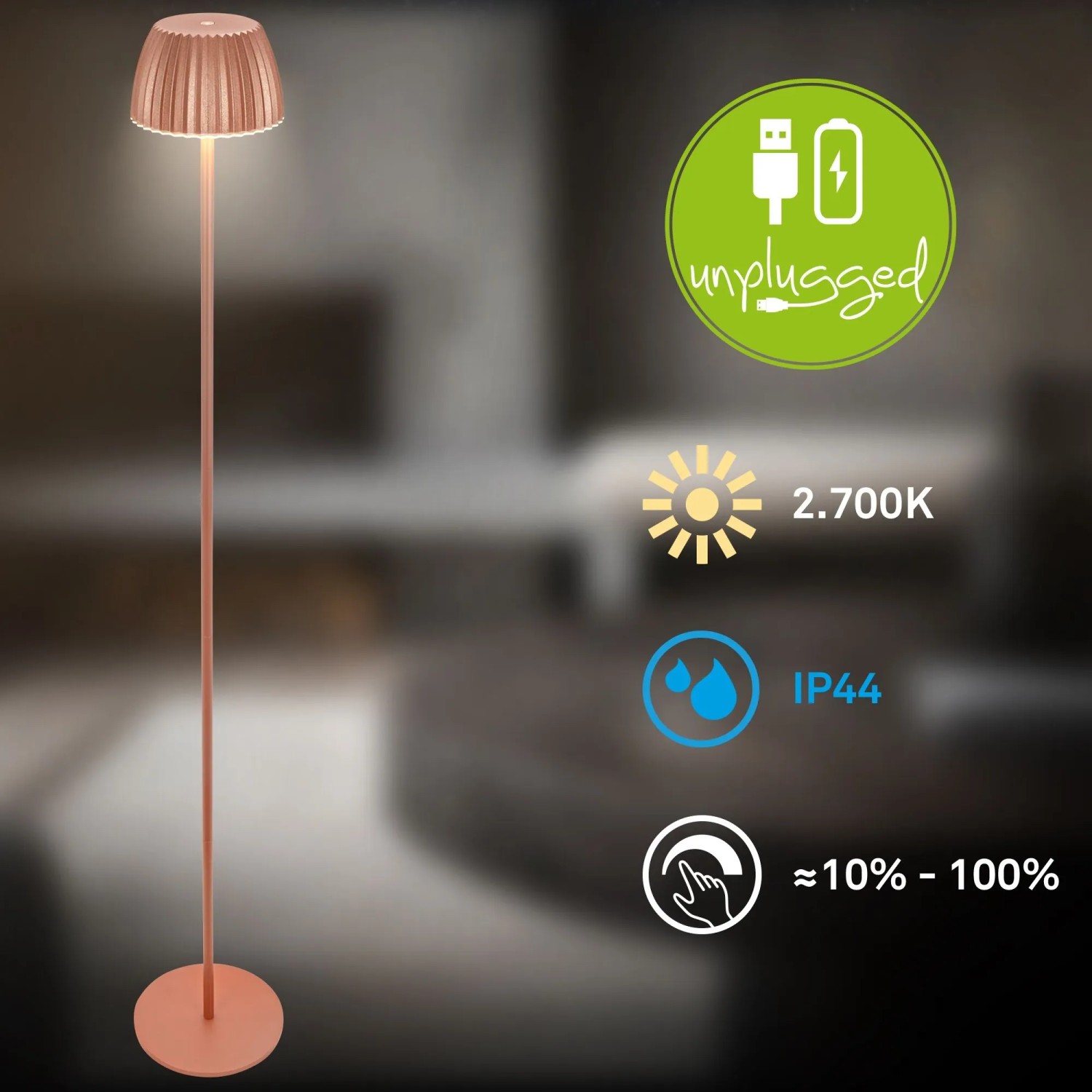 Brilo Akku-Stehleuchte Riffle Dimmbar Touch Lichtkante Kupfer_13