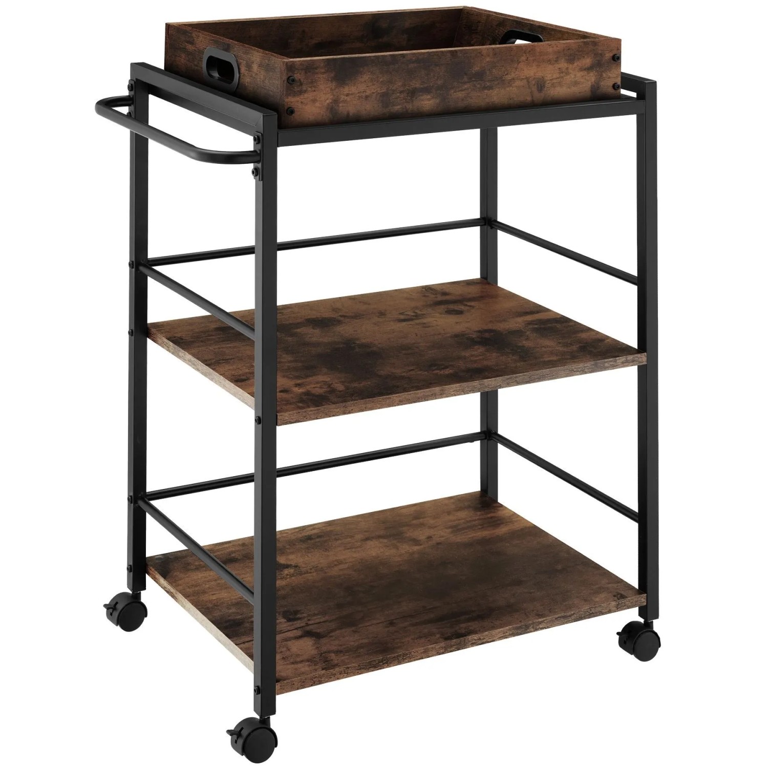 Tectake Servierwagen  Worcester  Industrial Style Holz und Stahl  65 x 41 50 x 87 cm Industrial Holz Dunkel  Rustikal