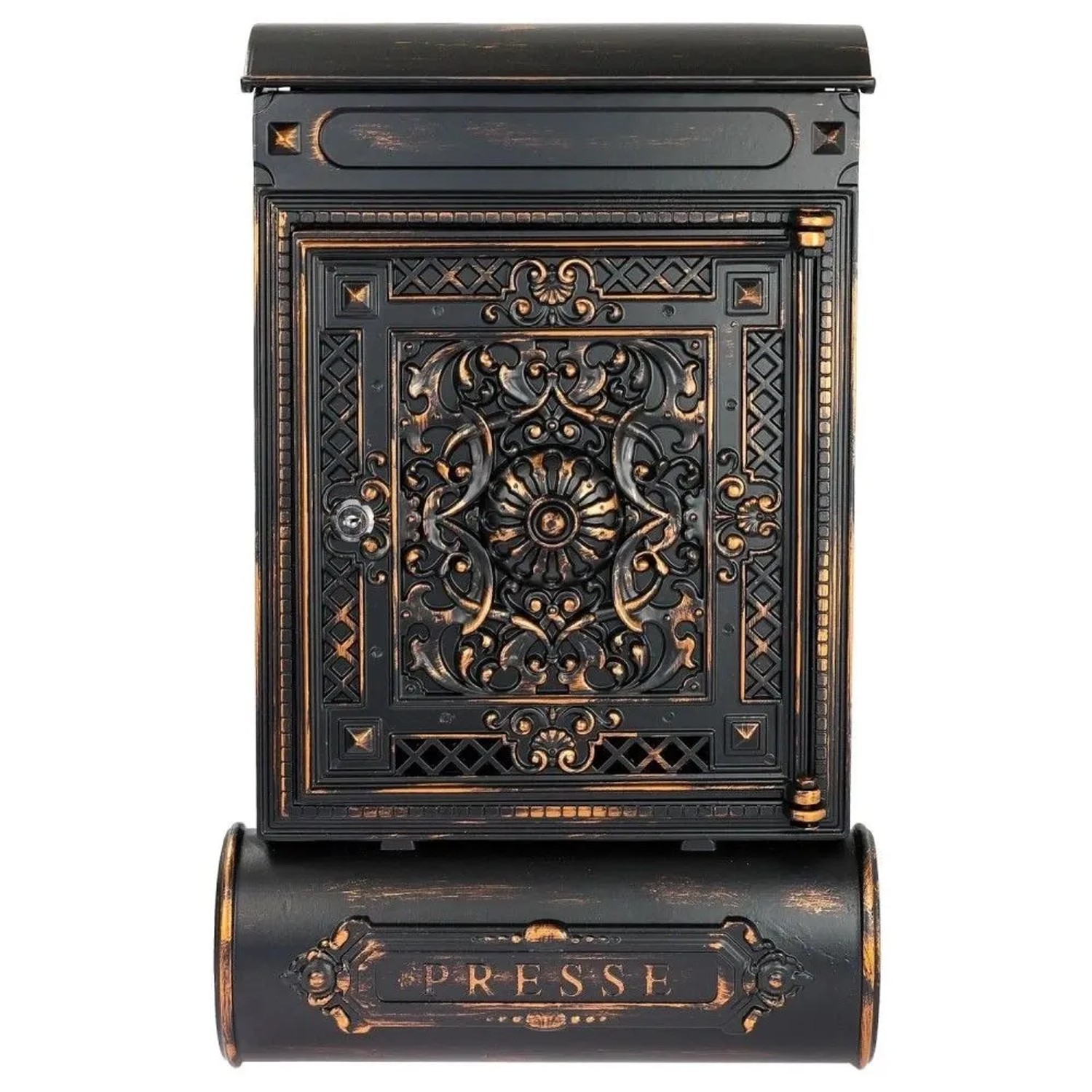 HMF 512-20 Briefkasten Antik Zeitungsfach Vintage Postkasten Aluguss  57 x 35 x 10 cm  Schwarz Kupfer