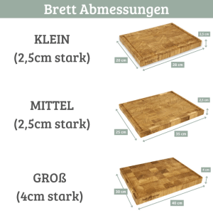 DELUKE Schneidebrett Holz Set MILA KLINGENSCHONEND 3 Größen Stirnholz Eiche mit Saftrille Holzbrett Küchenbrett