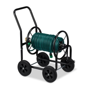 Relaxdays Schlauchwagen Metall Schwarz Fahrbar 81 cm x 48 cm x 80 cm 10,7 kg