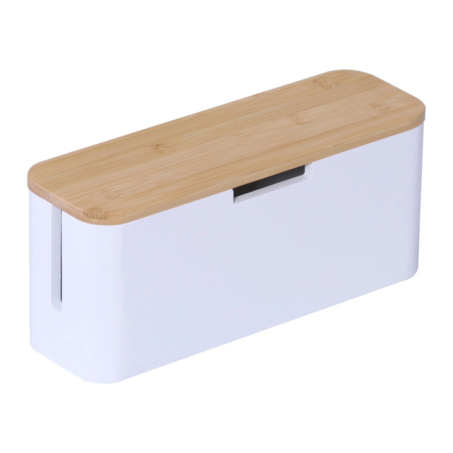 Relaxdays Kabelbox Bambus Naturweiß Magnetverschluss 14,5 cm x 34 cm x 11 cm