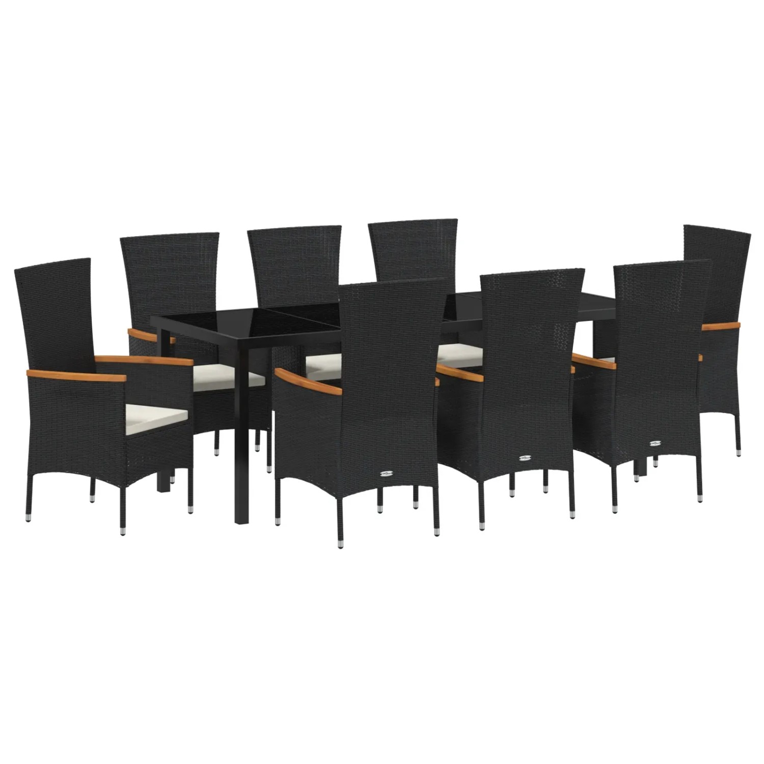 vidaXL Garten Essgruppe mit Kissen 9-Tlg Schwarz Poly Rattan 3379428