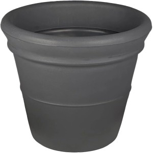 Anthrazitfarbener Pflanztopf Lugano Mediteran, Ø 50 cm, aus Kunststoff. Ideal für Garten und Terrasse.