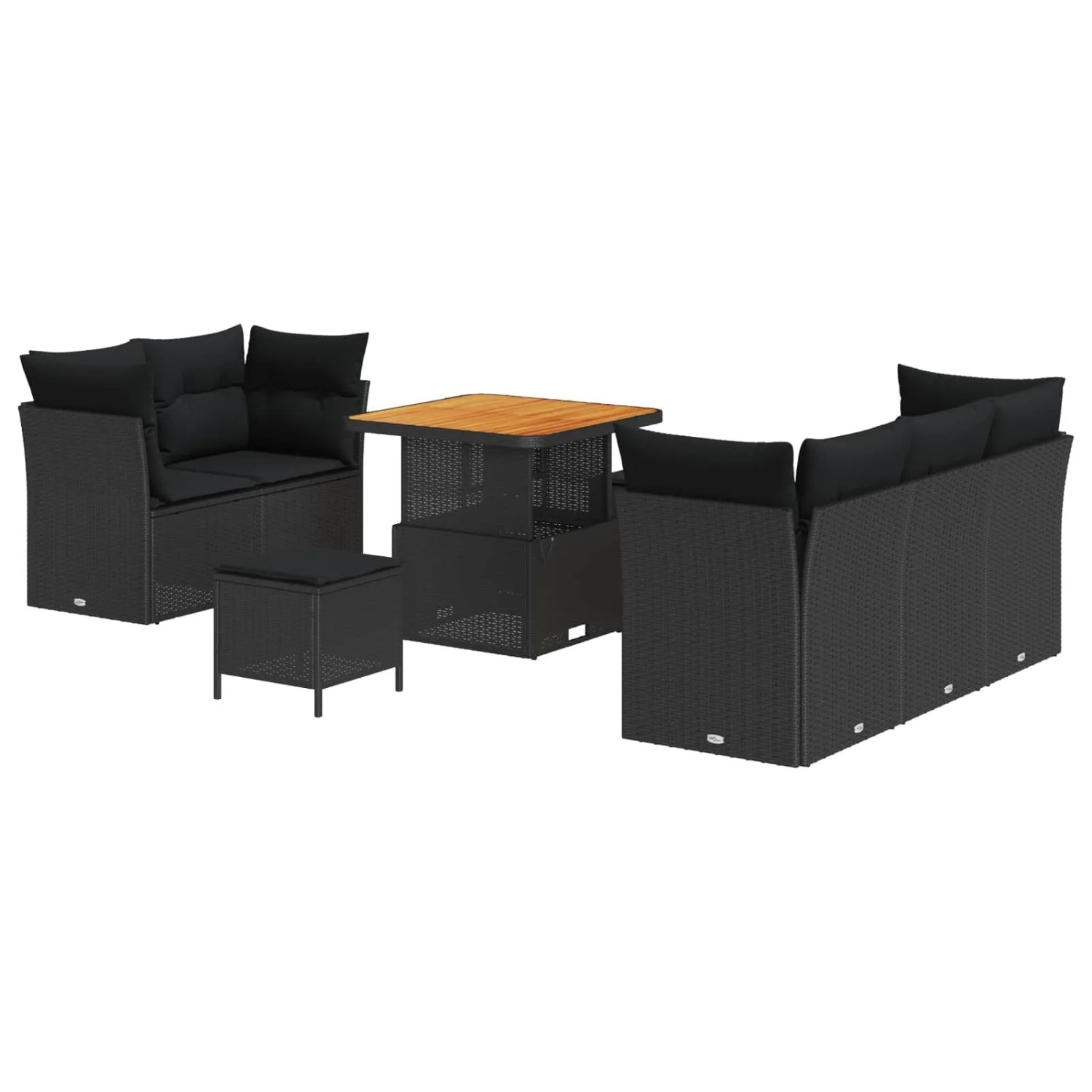 vidaXL Garten-Sofa-Set mit Kissen mit Speicher 8-Tlg Schwarz 3363374