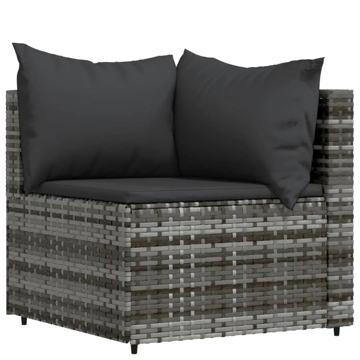 Graues vidaXL Garten Lounge Eckteil aus Rattan mit anthrazitfarbenen Kissen.