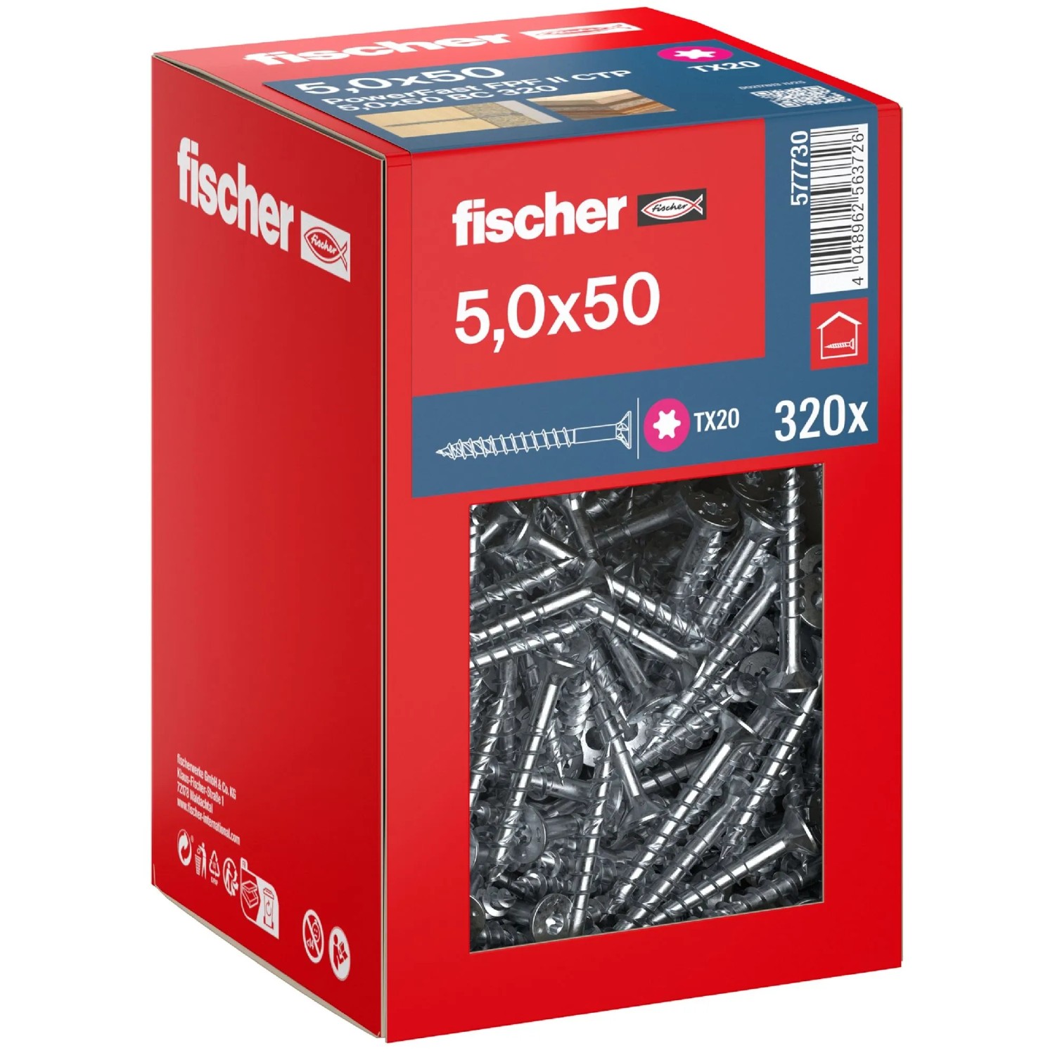 Fischer Schraube PowerFast II Senkkopf TX Teilgewinde Ø 5 x 50 mm 320 Stk