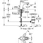 Technische Zeichnung Grohe Eurostyle Waschbeckenarmatur S-Size Chrom mit Maßangaben.