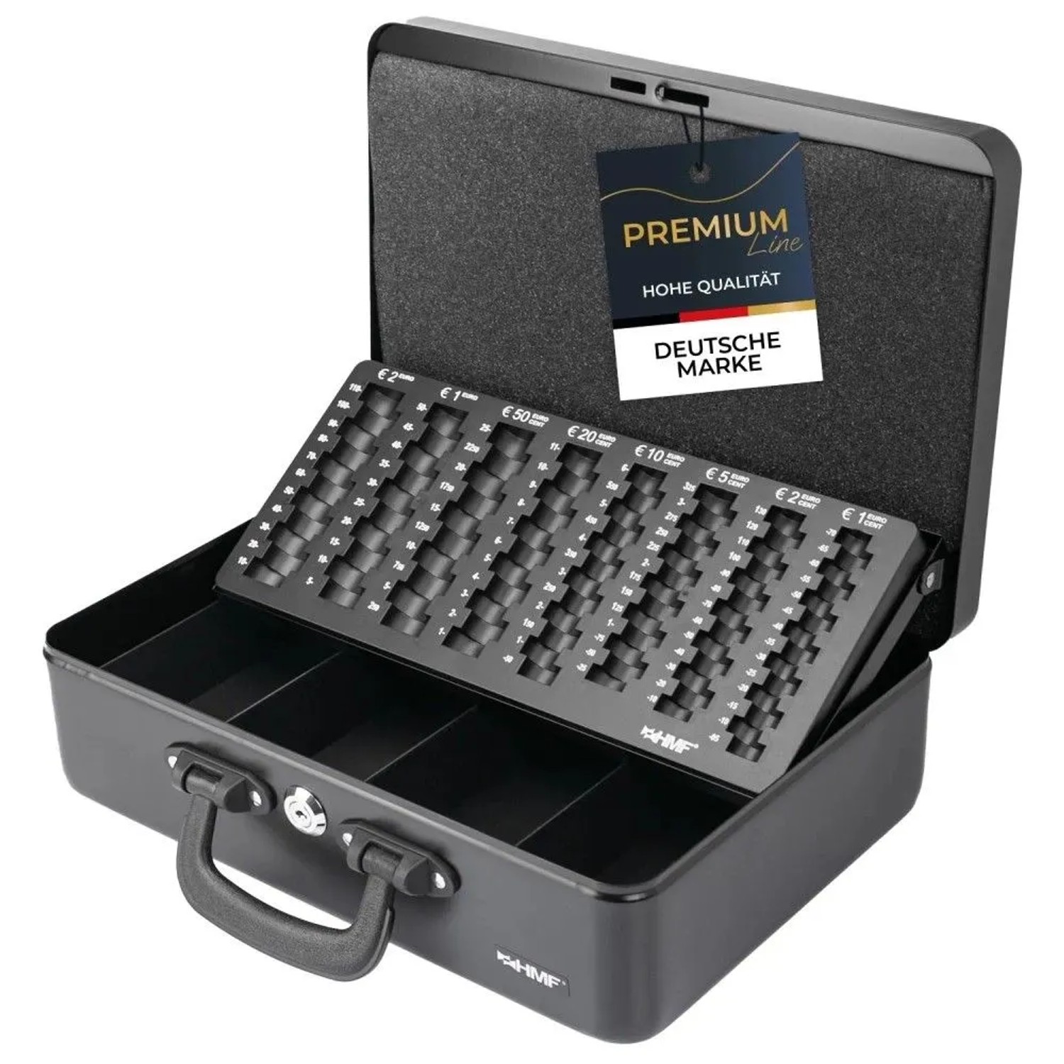HMF 22037-02 Geldkassette Münzzählbrett 2 Tragegriffen 36 x 25 x 11 cm Schwarz