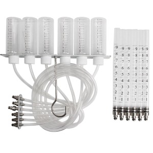 CCLIFE Diesel Rücklaufmengen Tester Set mit 6 Messbechern, 6 Glaskolben und Schläuchen zur Injektorprüfung.