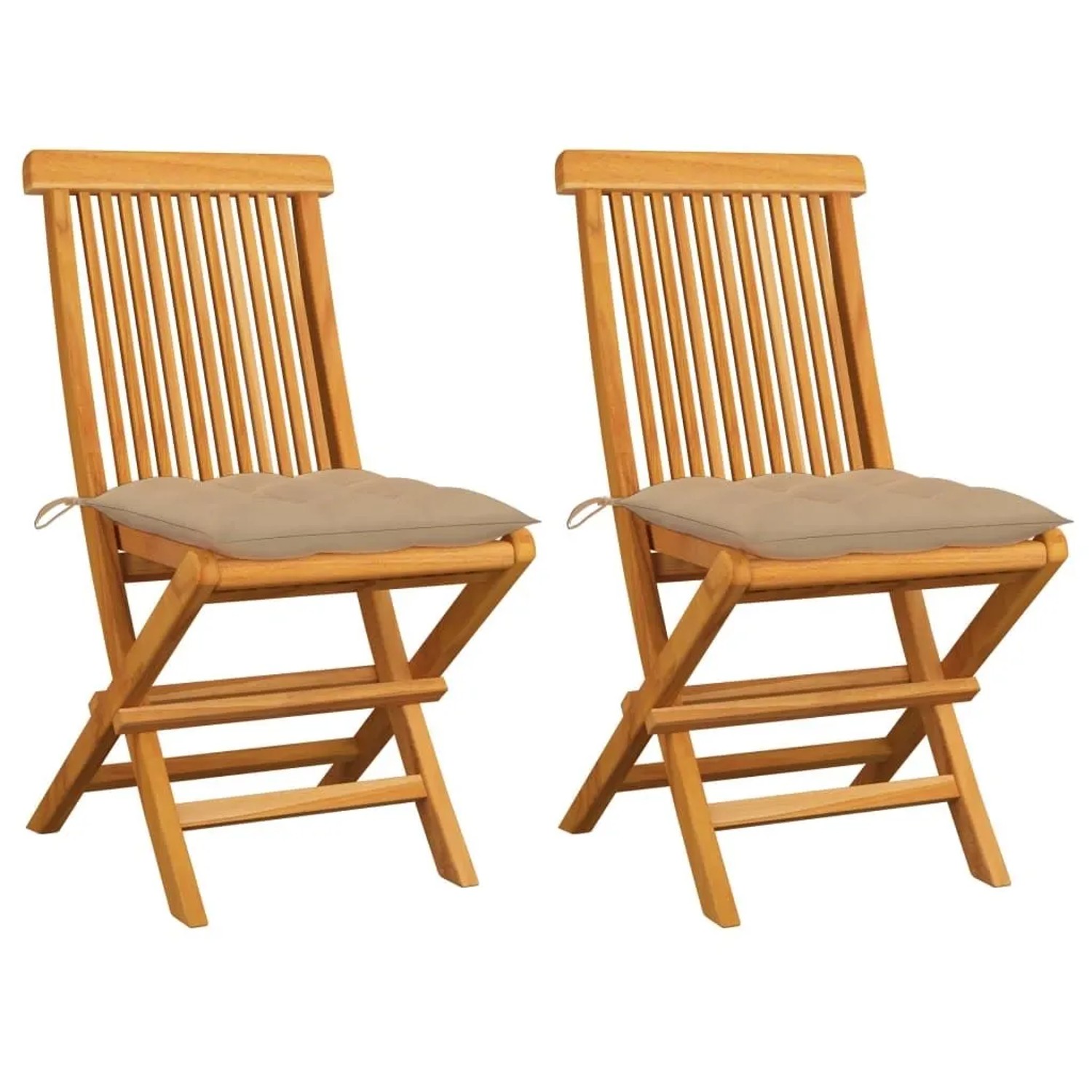 vidaXL Gartenstühle mit Beigen Kissen 2 Stk Massivholz Teak 3062478