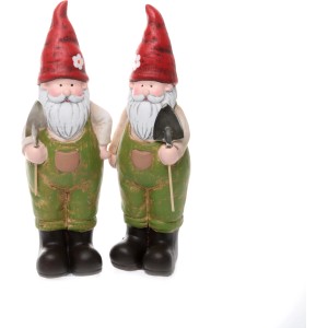 Zwei stehende Gartenzwerge mit Schaufel, 19,5 cm, als Dekoration für den Garten.