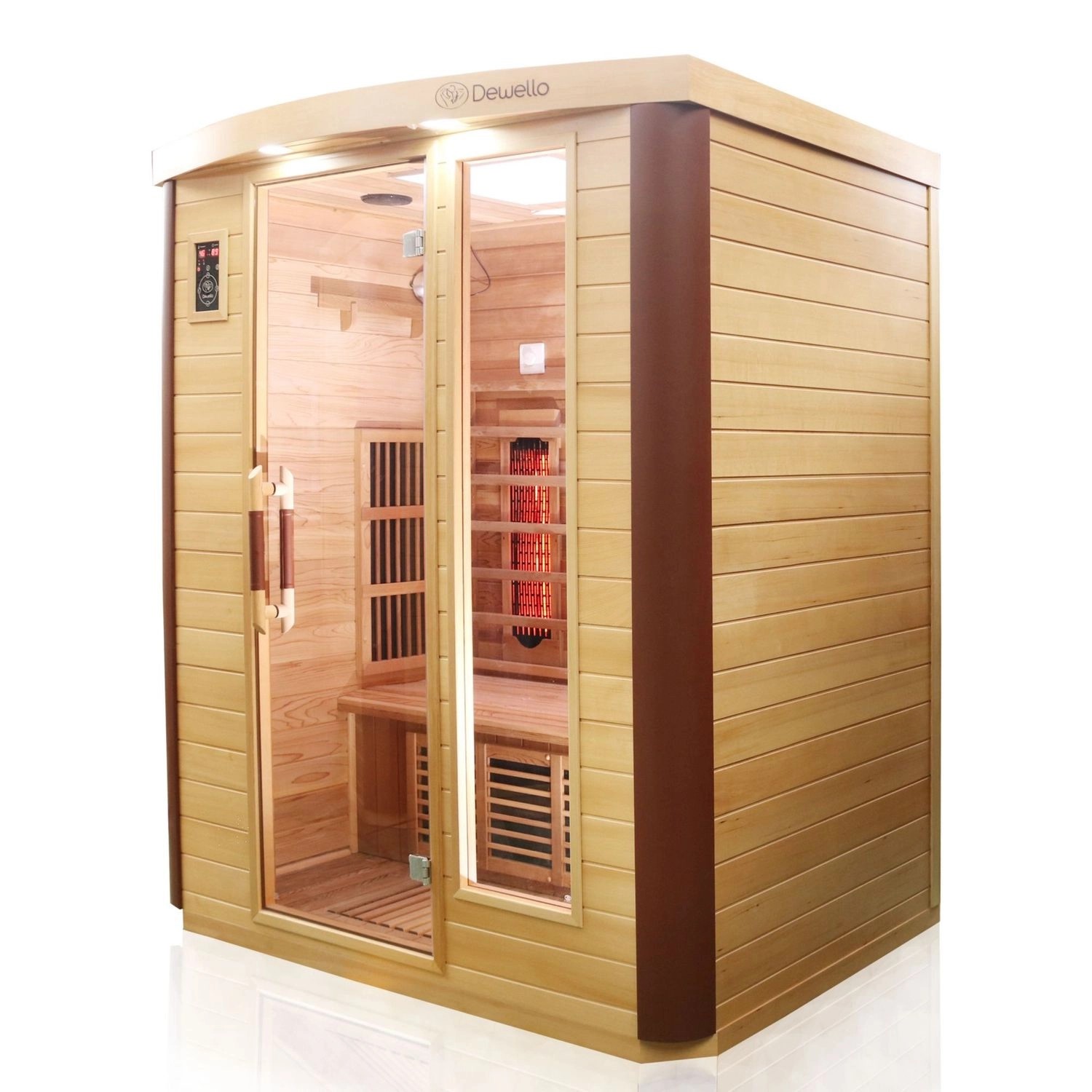 Dewello Infrarotkabine Sauna Toronto 160cm x 110cm 3 Person Vollspektrum & Karbonstrahler Hemlock Zeder