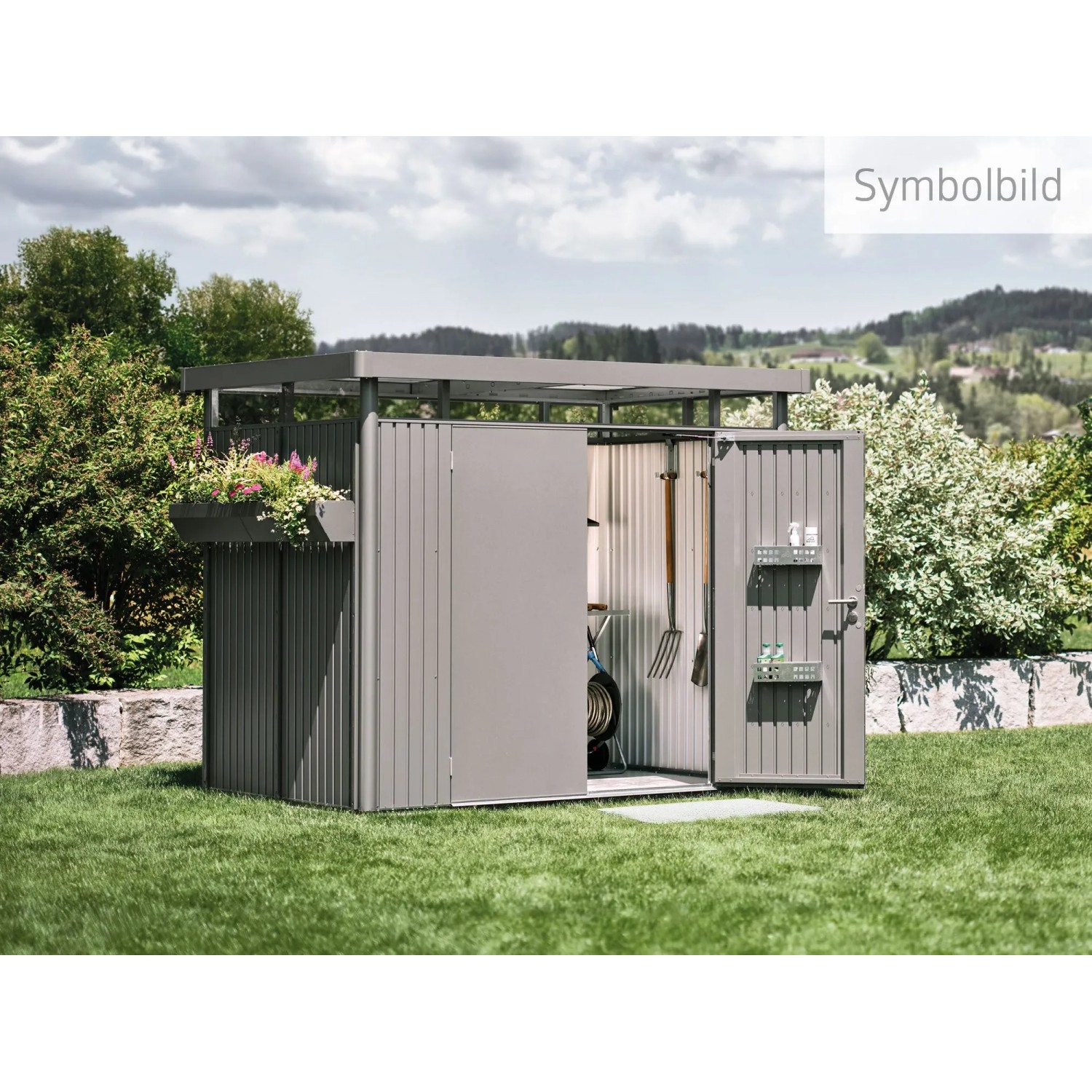 Biohort Metall-Gerätehaus HighLine Quarzgrau-Metallic 6,6 m² Einzeltür
