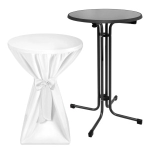 Beautissu Sylt Stehtisch Ø 80cm Grau mit Premium Stehtischhusse Ø 80cm Weiß