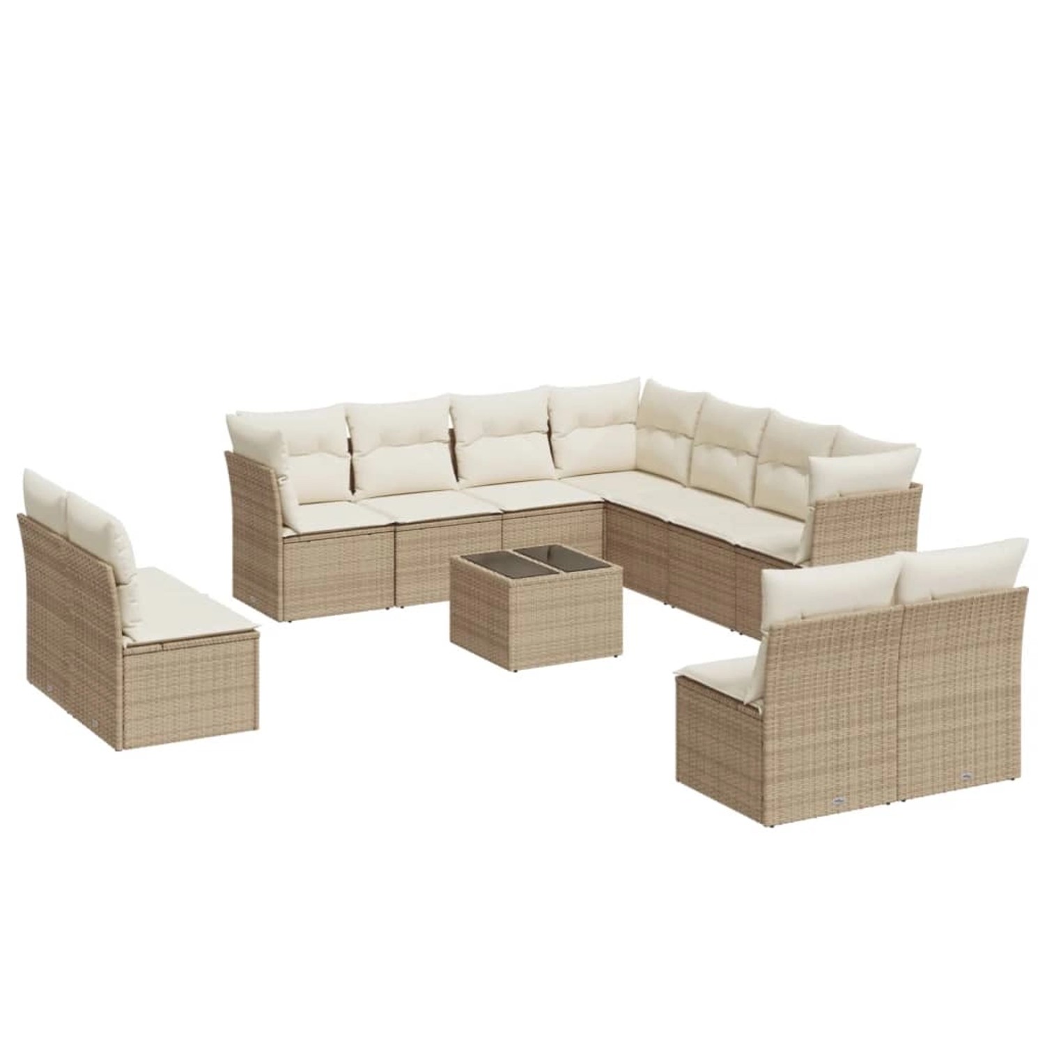 vidaXL 12-Tlg Garten-Sofagarnitur mit Kissen Beige Poly Rattan 3217828 günstig online kaufen