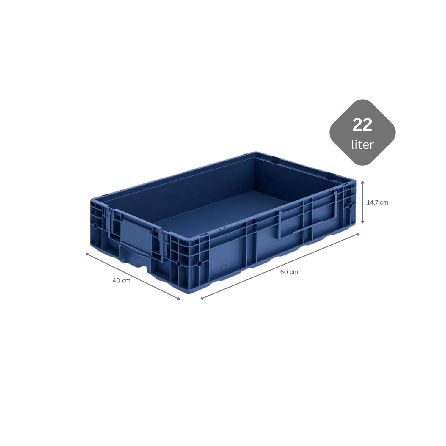 Blauer VDA KLT Kleinladungsträger 22L im 10er Sparset, eine robuste Aufbewahrungsbox für Industrie und Gewerbe.