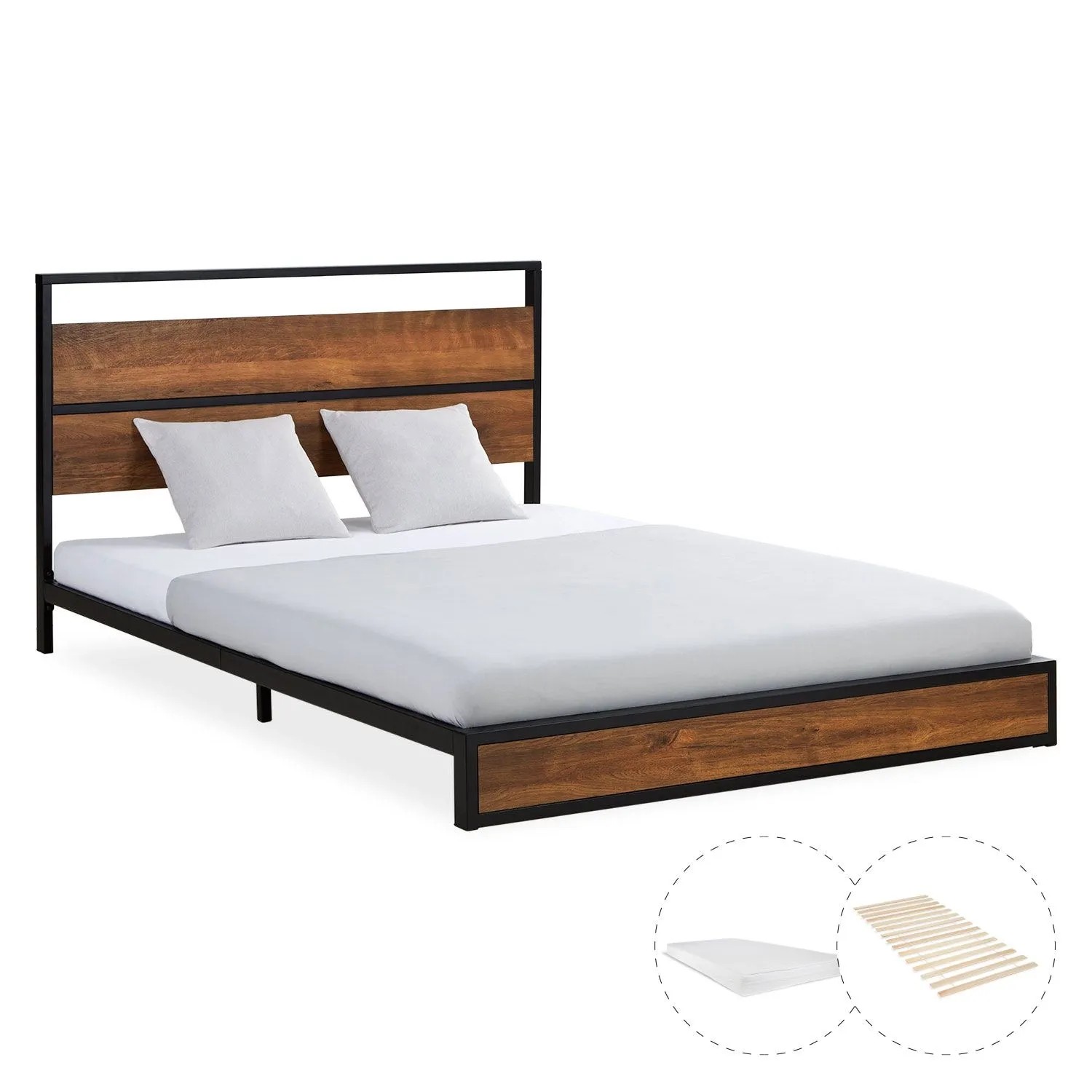 Homestyle4u Metallbett mit Matratze 140x200 cm Schwarz Doppelbett