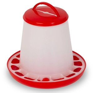 EBERTH Geflügelfutterautomat, 1,5 kg, rot/weiß, für Hühner und Geflügel, Zubehör für Stall und Garten.