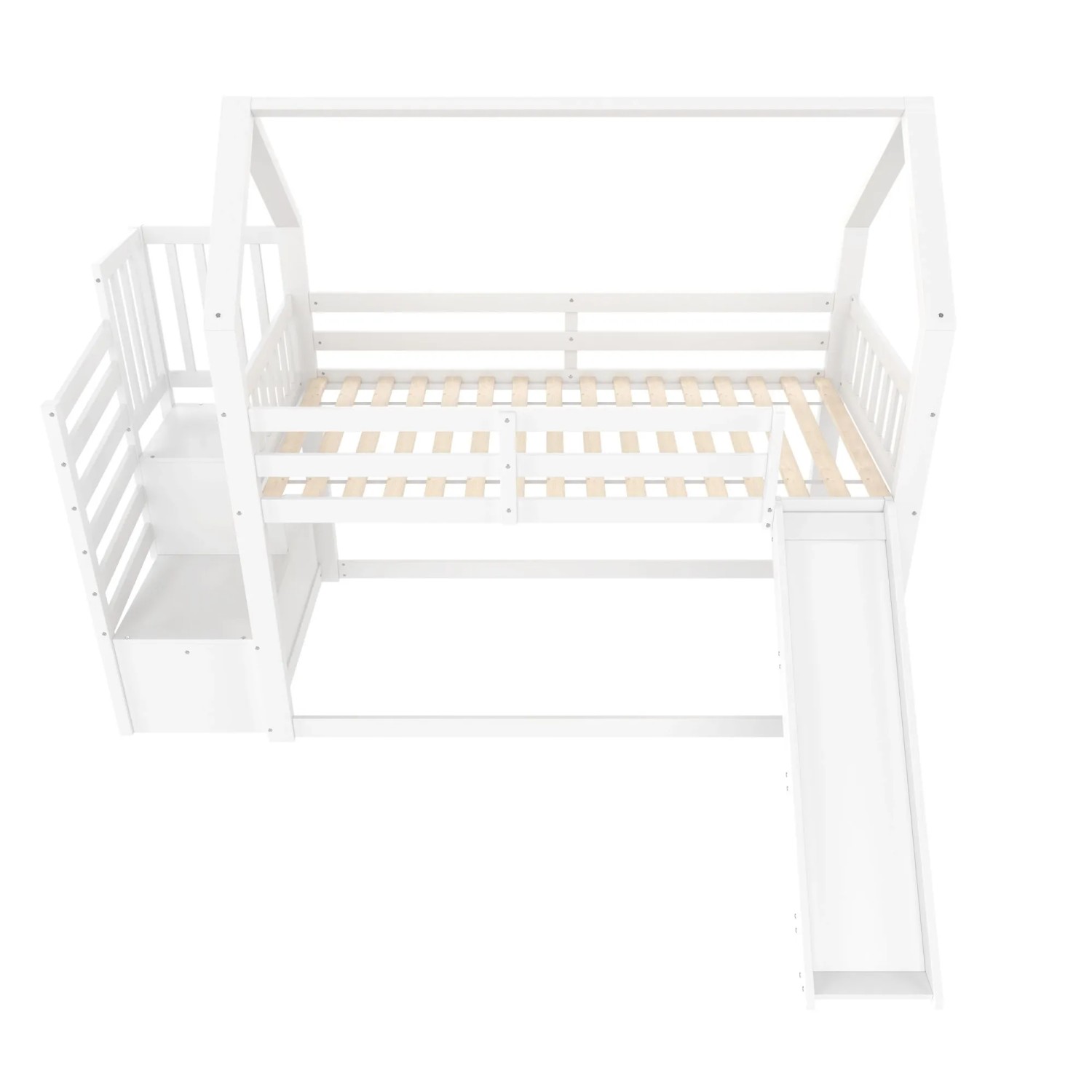 okwish Kinderbett 90×200 Etagenbett mit Stauraumtreppe und Rutsche ohne Matratze
