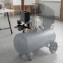 Schwarzer Wiltec Druckregler mit Druckschalter, 2 Manometern und Schnellkupplungen auf Kompressor. Max. 8 bar.