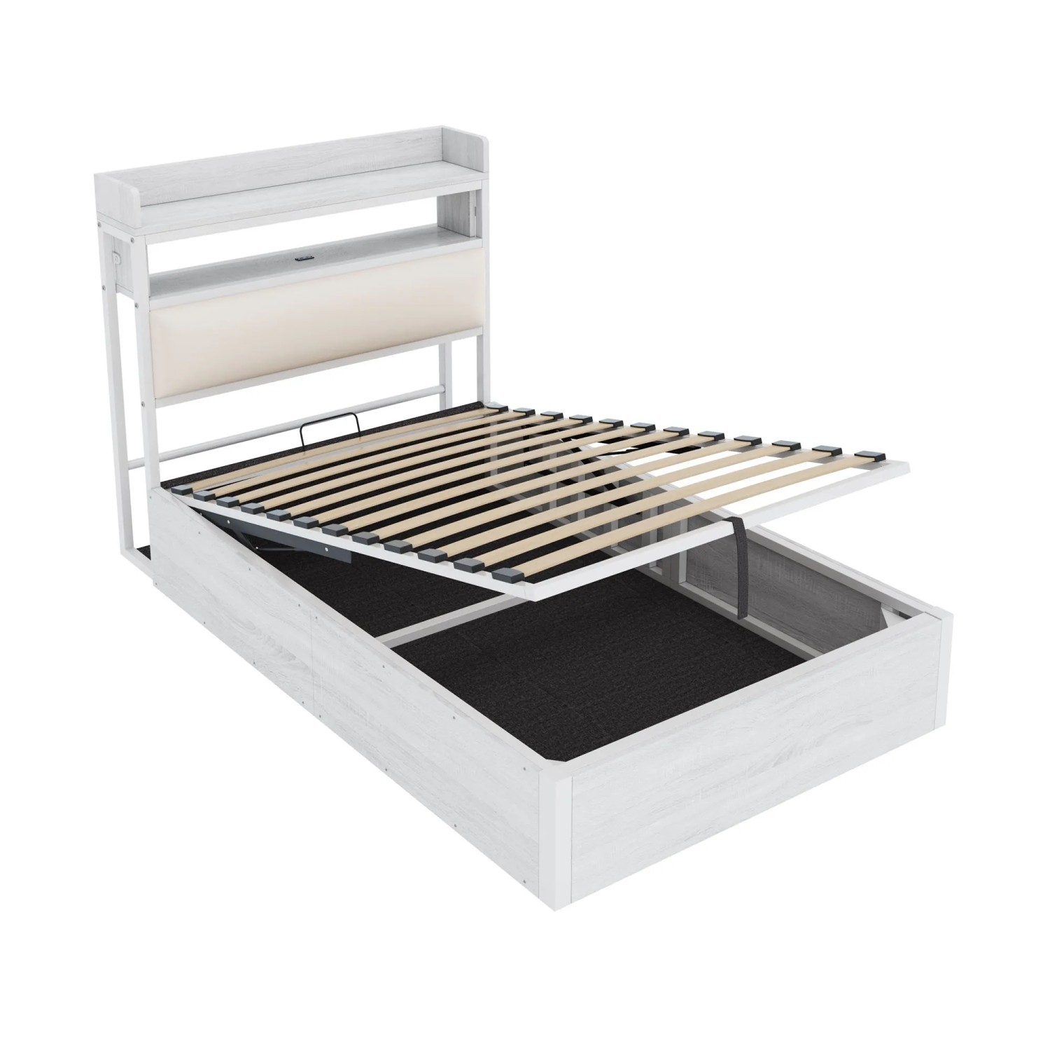 okwish Bettrahmen 90x200cm mit Stauraum Einzelbett Schlafzimmer Weiß ohne Matratze