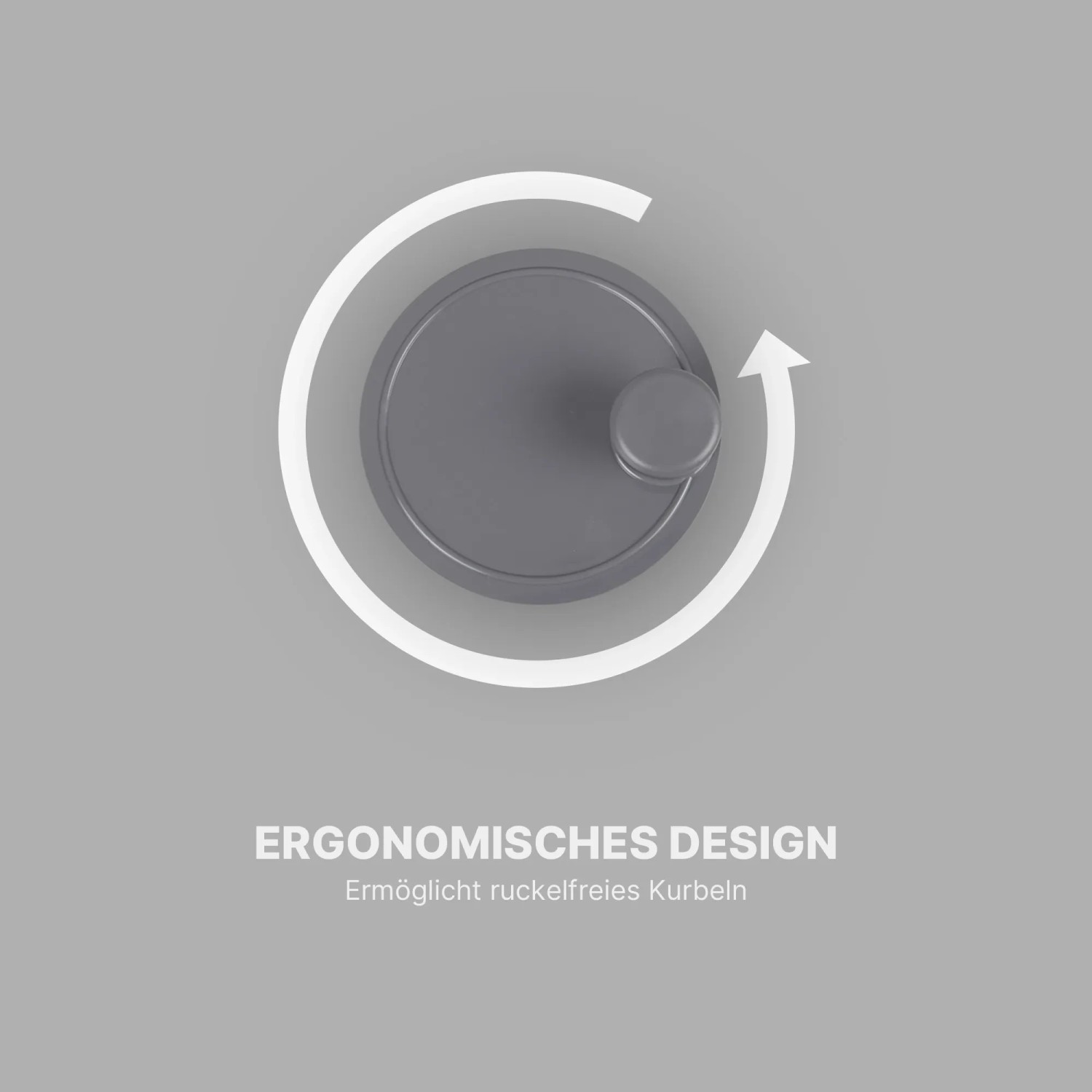 Detailaufnahme der grauen ProHome Salatschleuder: Ergonomisches Design mit Drehmechanismus.