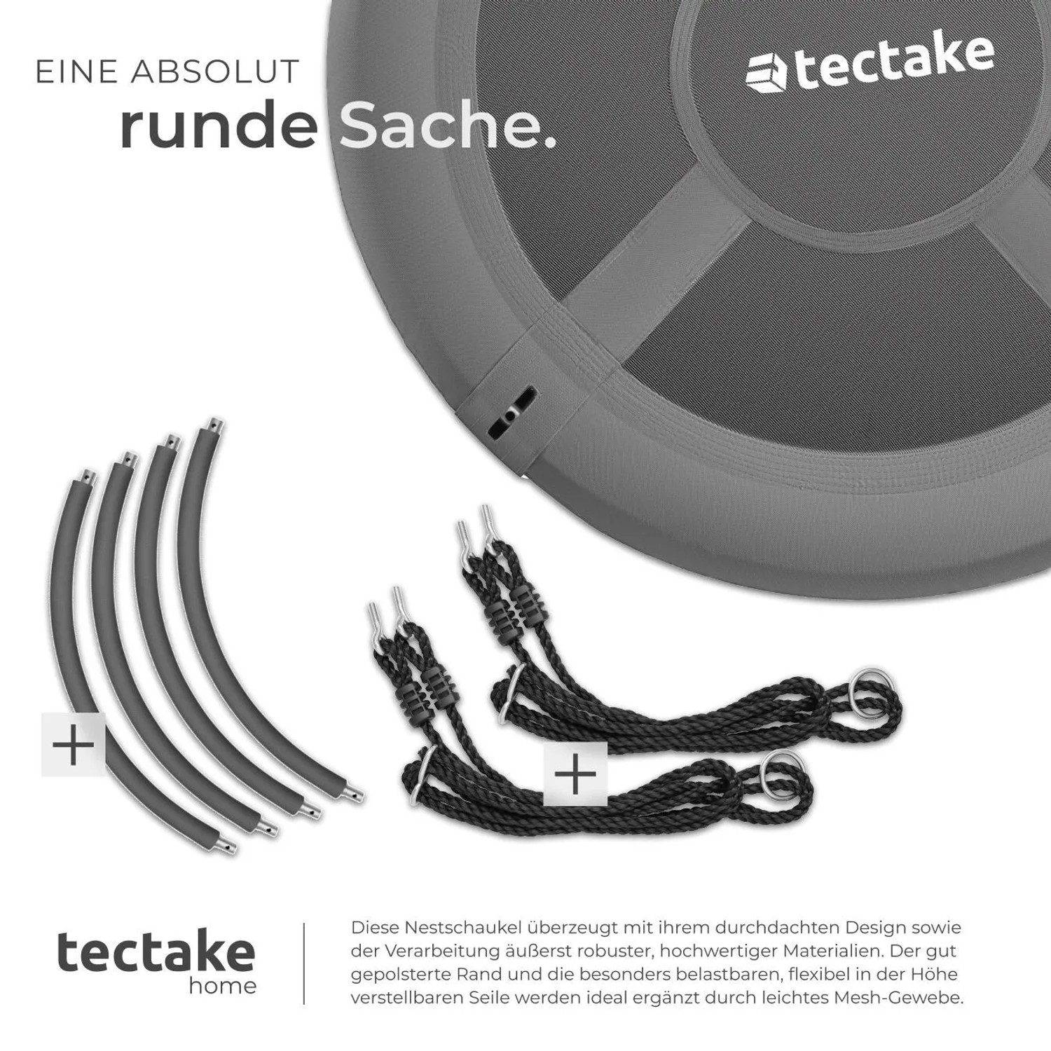 Tectake Nestschaukel, grau-schwarz, mit Seilen und Rahmen, wetterfest und höhenverstellbar.
