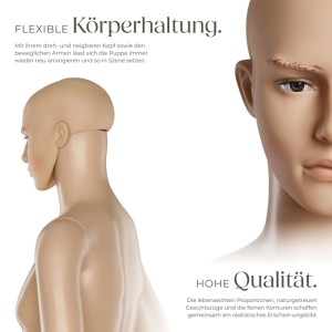 Beige Tectake Schaufensterpuppe aus Kunststoff, beweglich, 185 cm hoch.