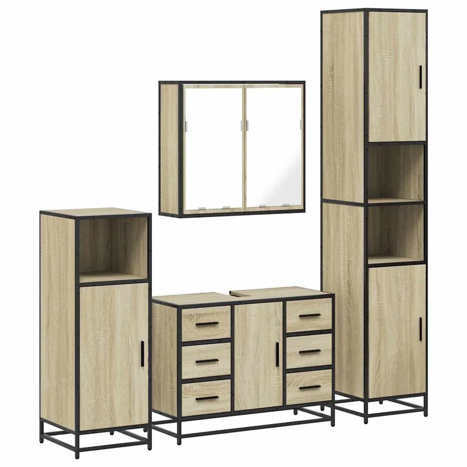 vidaXL 4-Tlg Badmöbel-Set Sonoma-Eiche Holzwerkstoff 3301201