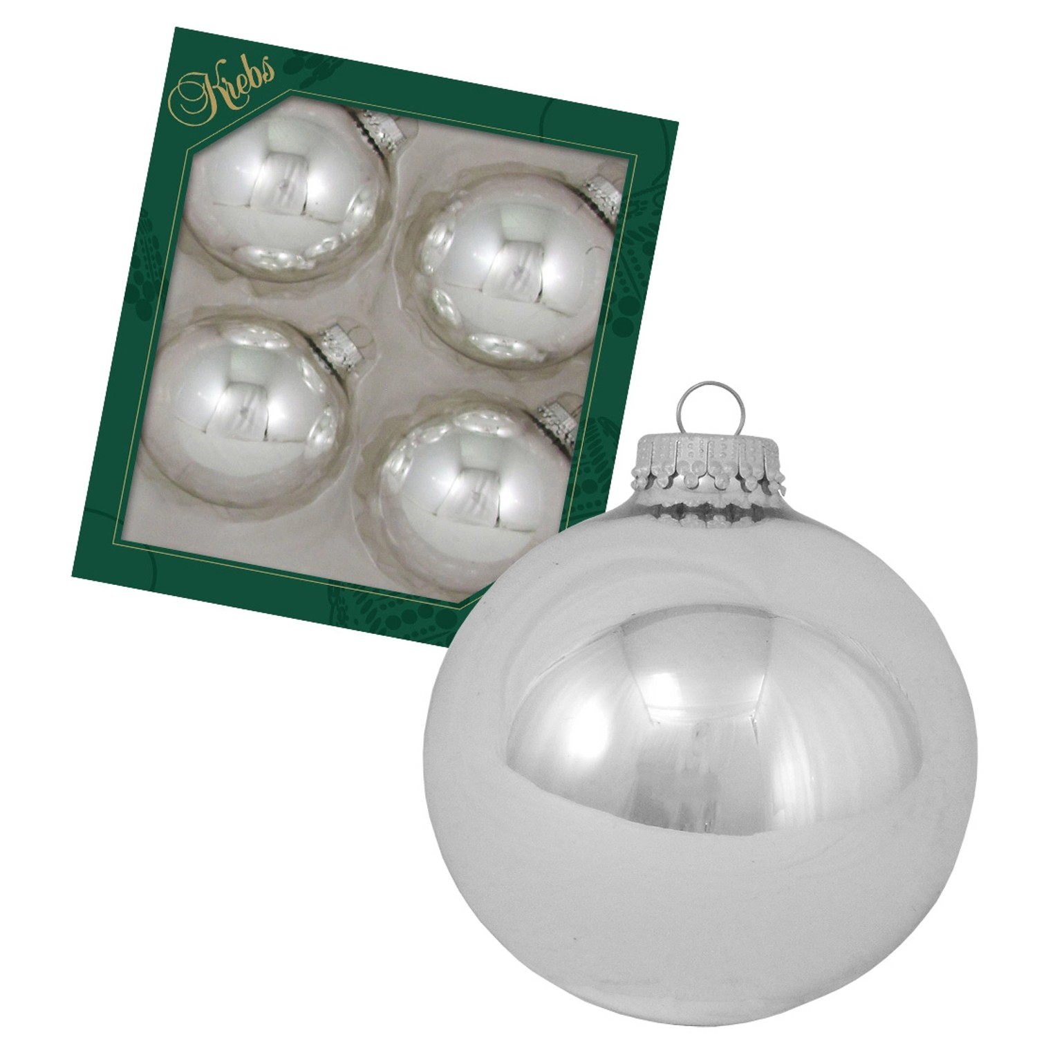 Krebs Glas Lauscha Weihnachtskugeln Uni-Design Theresia Silberfarbig 8cm