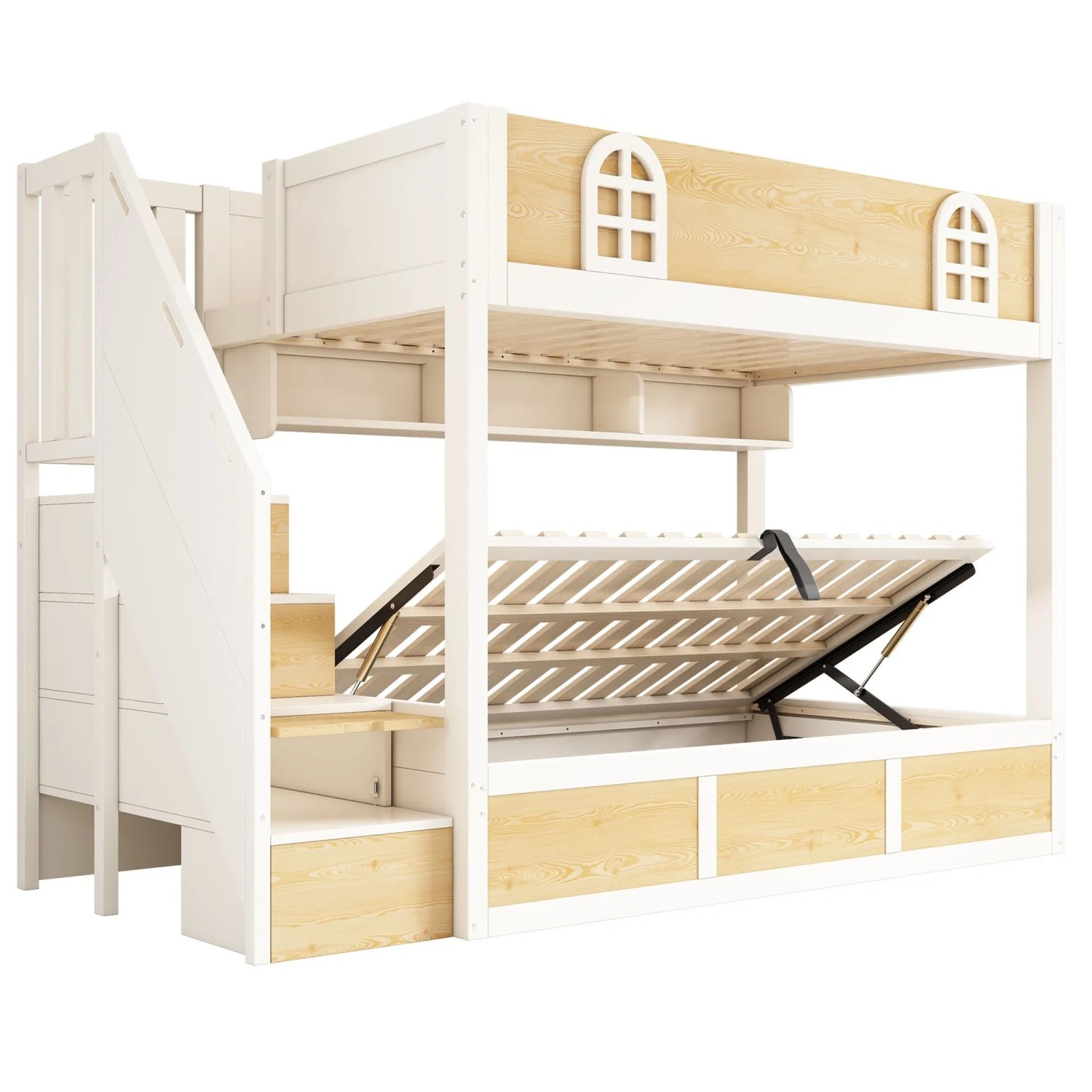 Merax Etagenbett 90x200cm Treppenschrank Stauraum Weiß