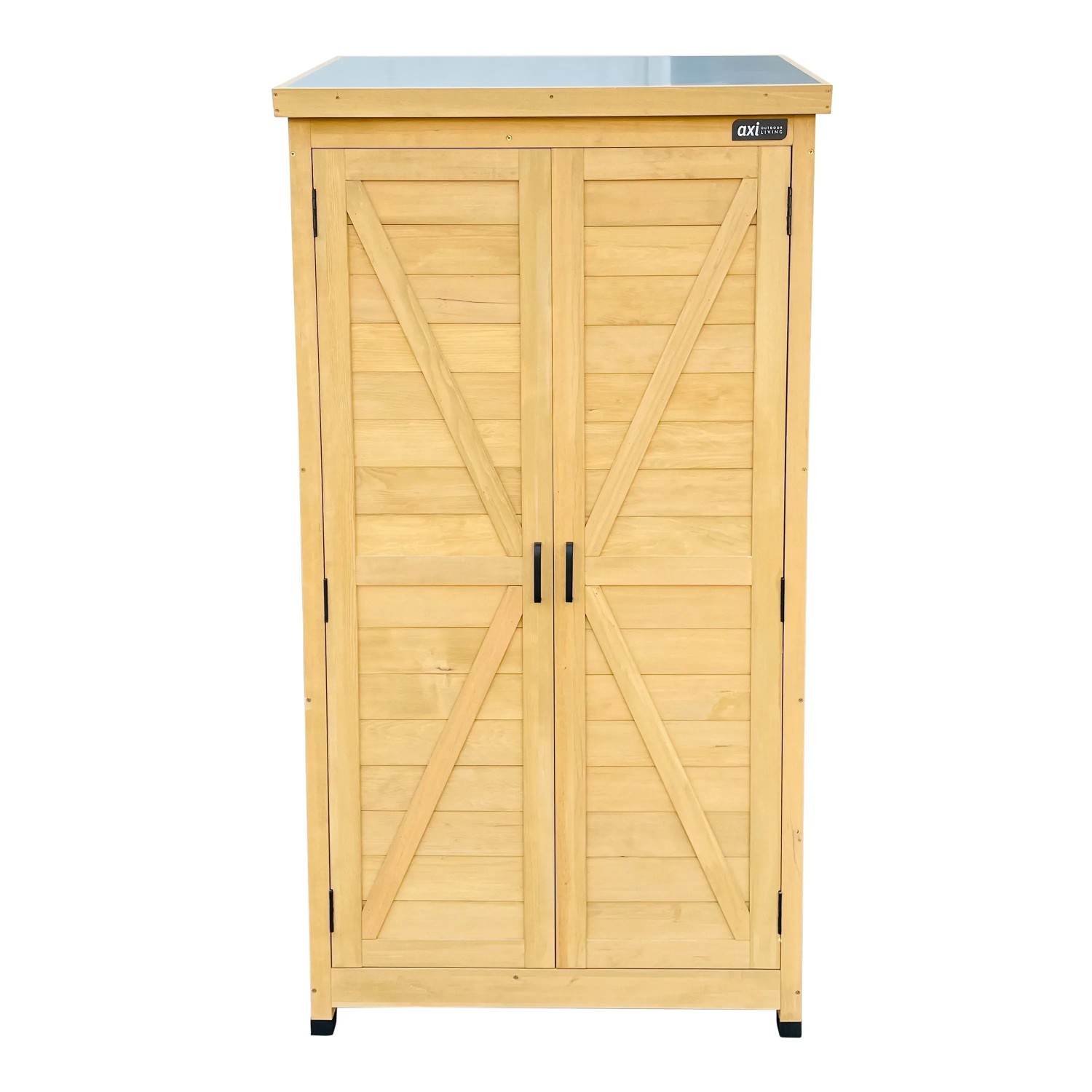 Axi Gartenschrank Hugo aus Holz, braun, mit verzinktem Dach für Gartengeräte.