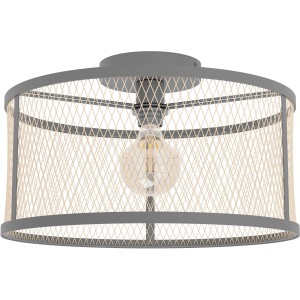 Moderne Eglo Deckenleuchte Dellow in Schwarz-Messing mit Streckgitter-Schirm und E27 Fassung.