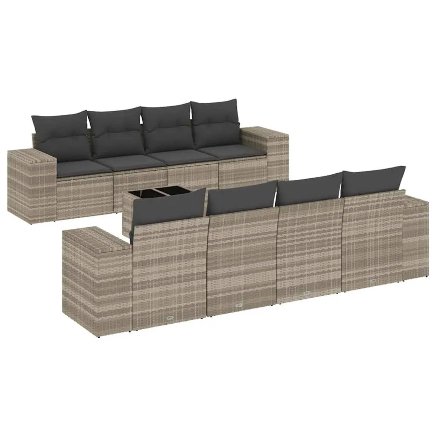 vidaXL 9-Tlg Garten-Sofagarnitur mit Kissen Hellgrau Poly Rattan 3222351 günstig online kaufen