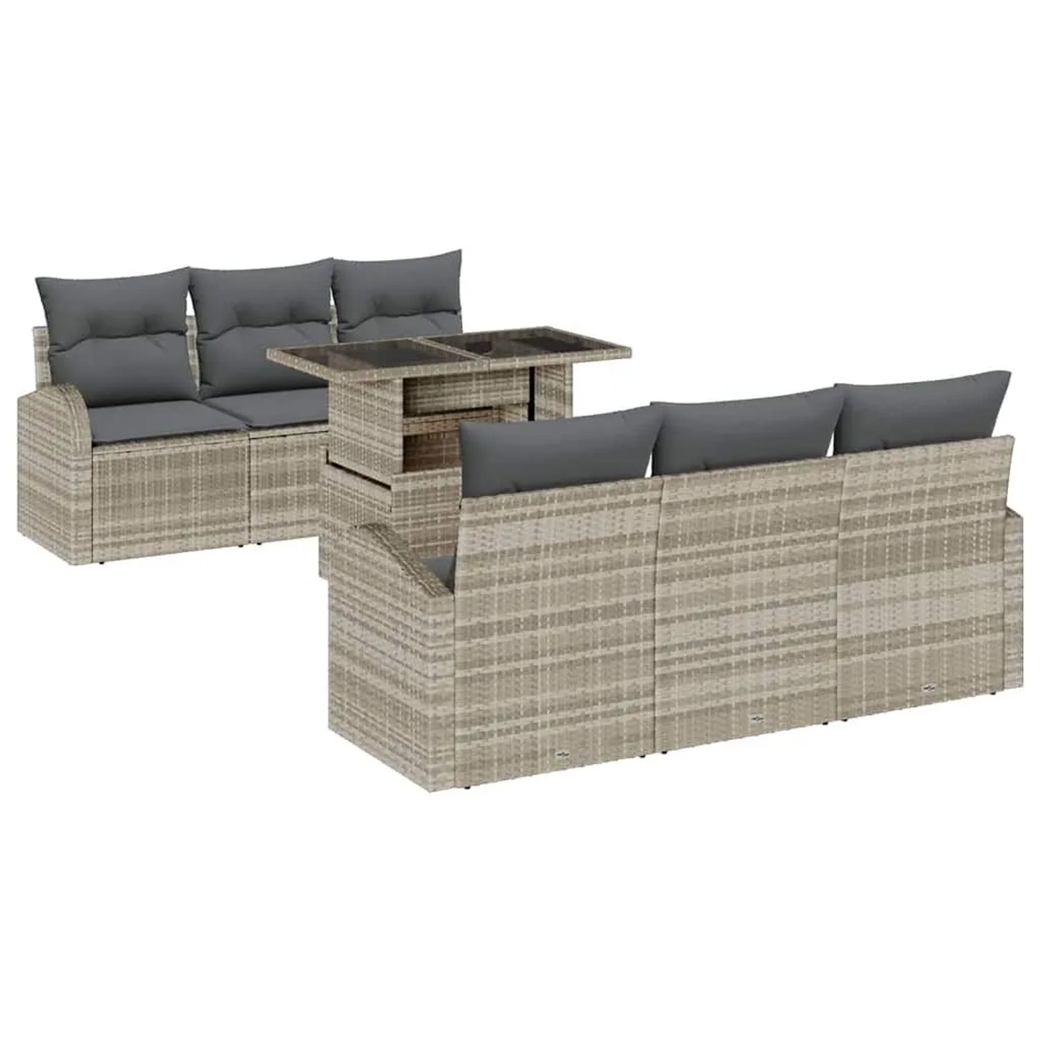 vidaXL Gartensofa-Set mit Kissen 7 Stk Hellgrau Poly Rattan 3357305