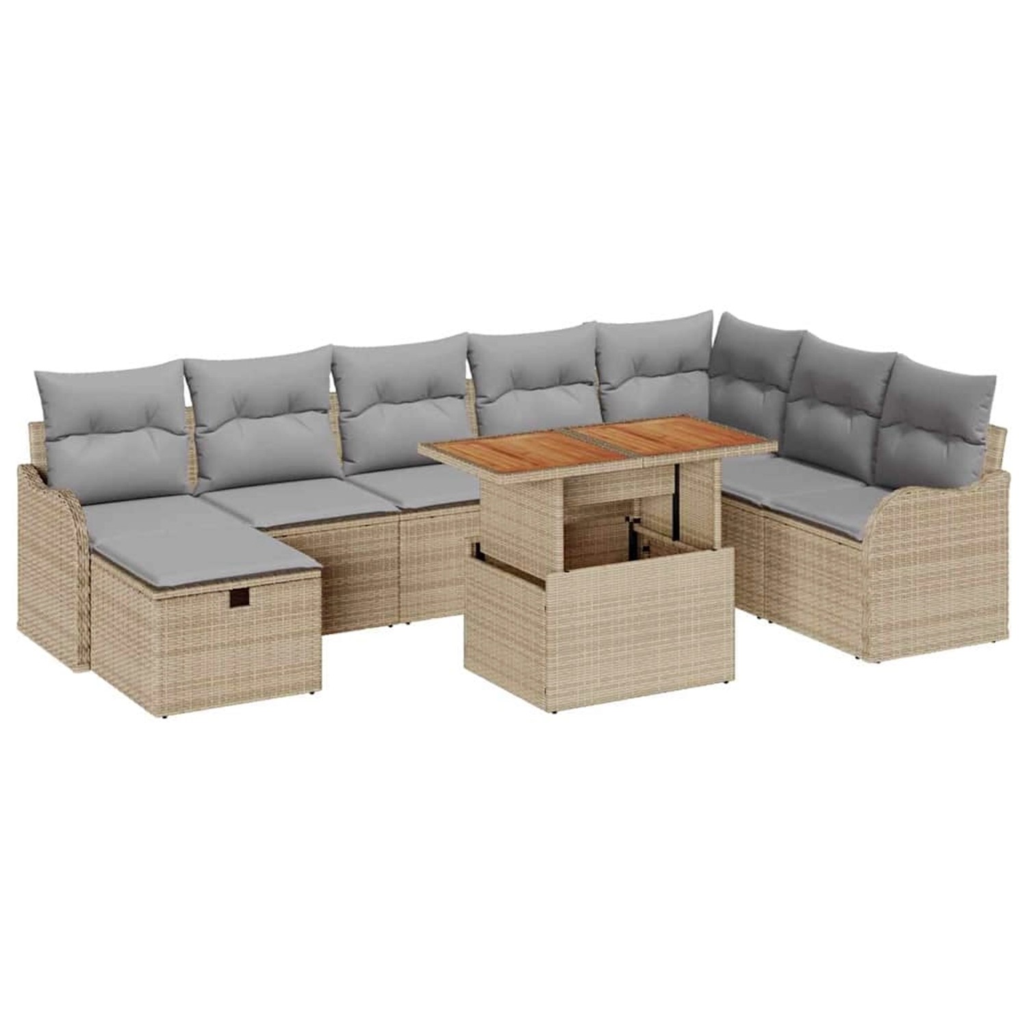 vidaXL Garten-Sofa-Set mit Kissen mit Speicher 9-Tlg Beige Poly Rattan 3359 günstig online kaufen